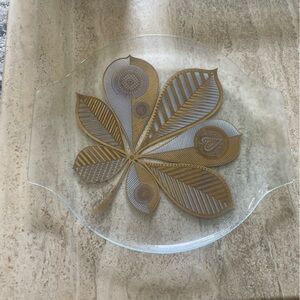 MCM George Briard Chestnut Leaf Gold Tray Glass Metal LARGE  16" Atomic Barware